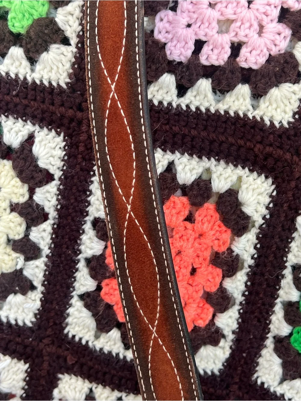Vintage Brown Leather Belt Strap Size 36 Western Contrast Stitch USA No Buckle